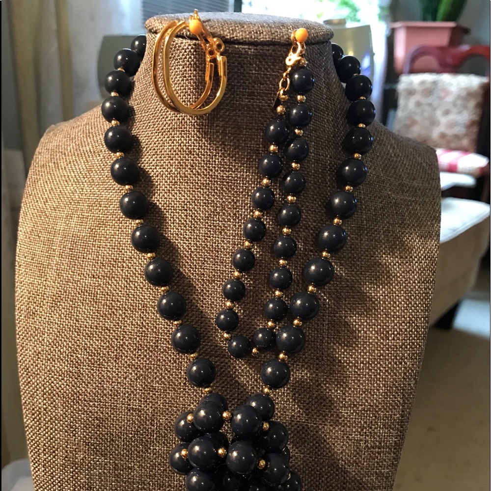 Vintage Monet Blue and gold necklace, bracelet#125